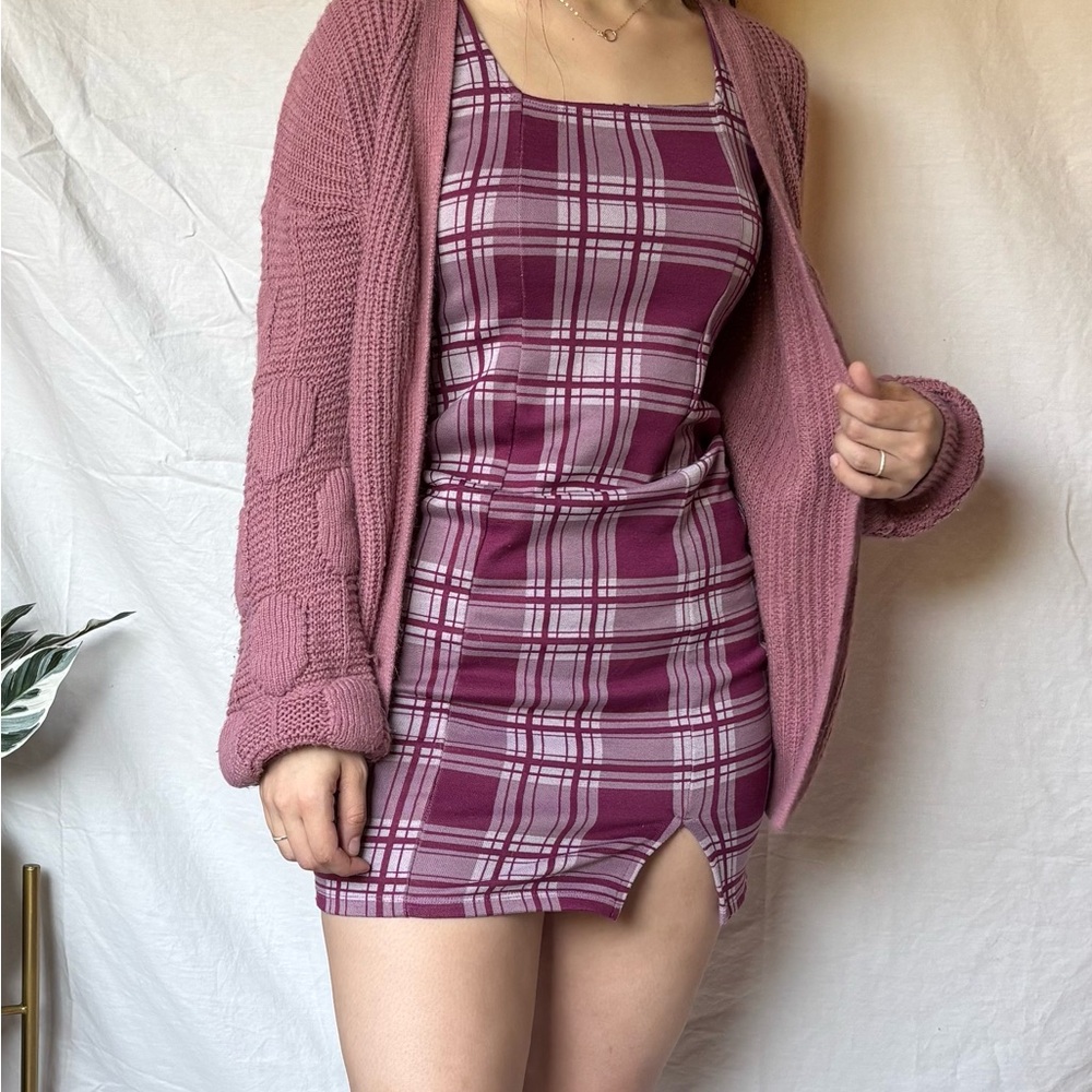 Popular Basics Pink Plaid Dress